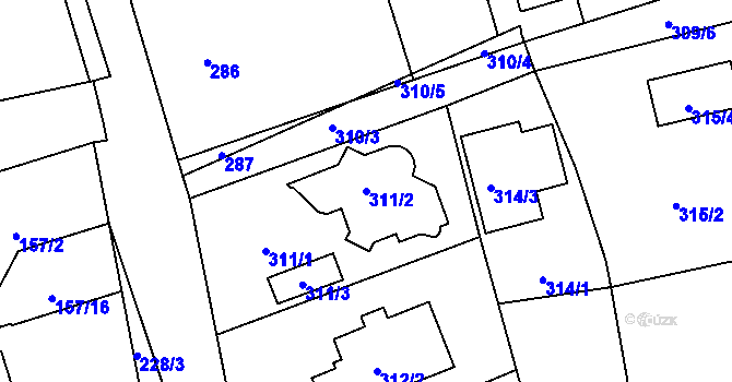 Parcela st. 311/2 v KÚ Průhonice, Katastrální mapa
