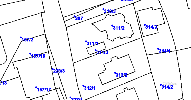 Parcela st. 311/3 v KÚ Průhonice, Katastrální mapa