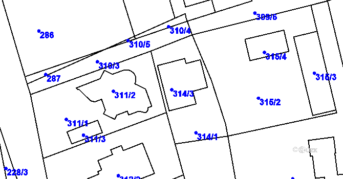 Parcela st. 314/3 v KÚ Průhonice, Katastrální mapa
