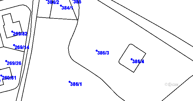 Parcela st. 386/3 v KÚ Průhonice, Katastrální mapa