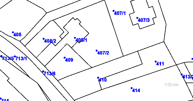 Parcela st. 407/2 v KÚ Průhonice, Katastrální mapa