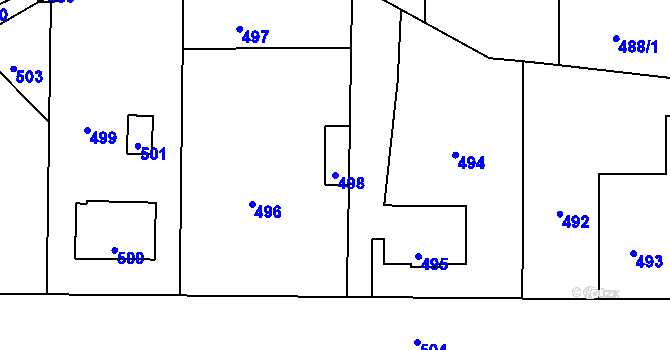 Parcela st. 498 v KÚ Průhonice, Katastrální mapa