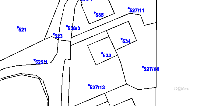 Parcela st. 533 v KÚ Průhonice, Katastrální mapa