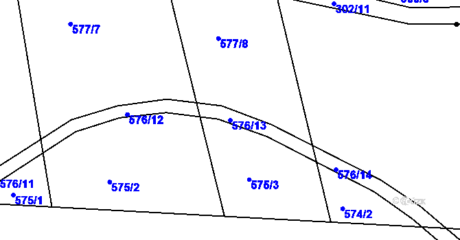 Parcela st. 576/13 v KÚ Průhonice, Katastrální mapa