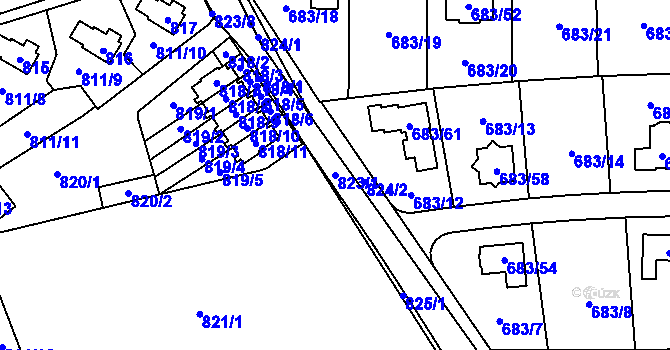 Parcela st. 823/1 v KÚ Průhonice, Katastrální mapa