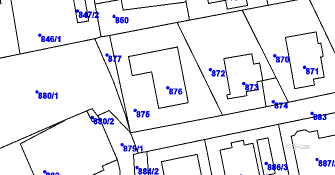 Parcela st. 876 v KÚ Průhonice, Katastrální mapa