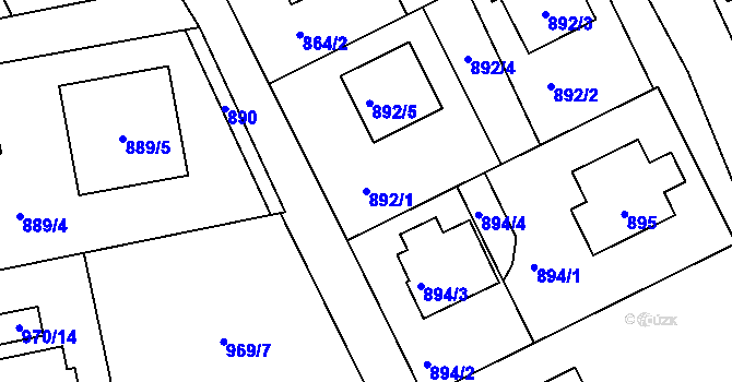Parcela st. 892/1 v KÚ Průhonice, Katastrální mapa