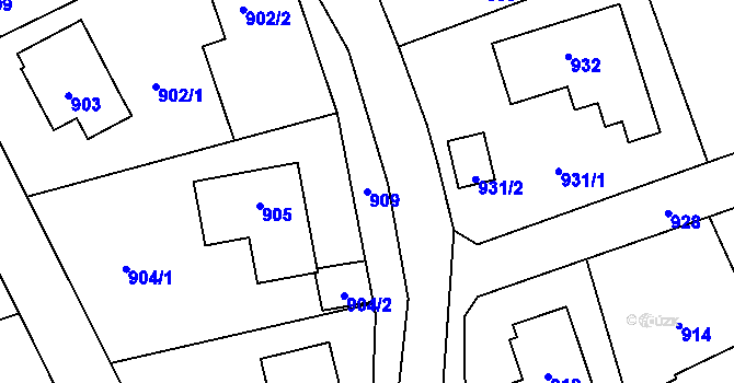 Parcela st. 909 v KÚ Průhonice, Katastrální mapa