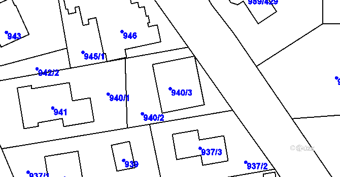 Parcela st. 940/3 v KÚ Průhonice, Katastrální mapa