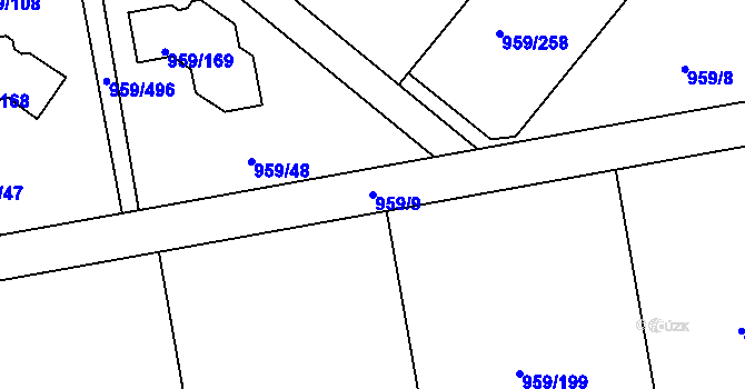 Parcela st. 959/9 v KÚ Průhonice, Katastrální mapa