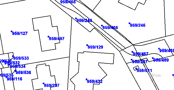 Parcela st. 959/129 v KÚ Průhonice, Katastrální mapa