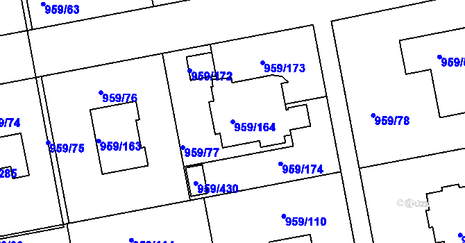 Parcela st. 959/164 v KÚ Průhonice, Katastrální mapa