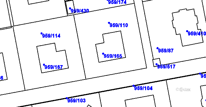Parcela st. 959/165 v KÚ Průhonice, Katastrální mapa