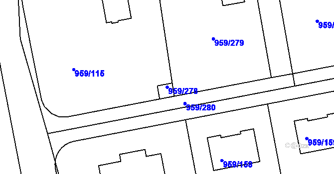 Parcela st. 959/278 v KÚ Průhonice, Katastrální mapa
