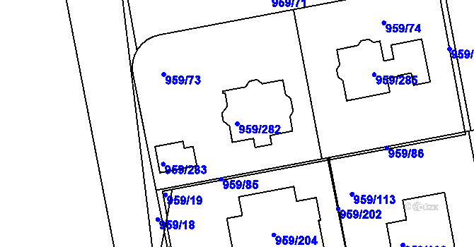Parcela st. 959/282 v KÚ Průhonice, Katastrální mapa