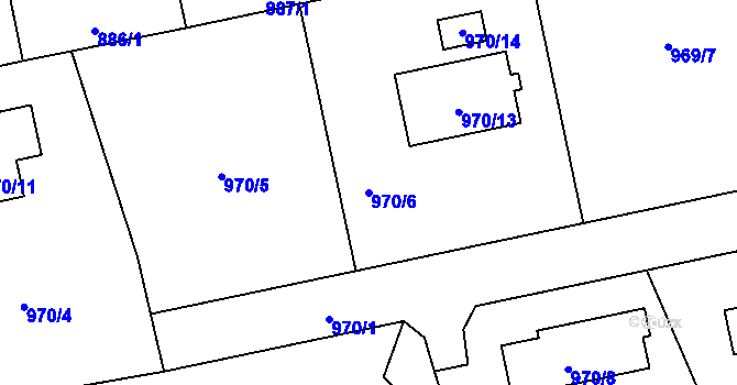 Parcela st. 970/6 v KÚ Průhonice, Katastrální mapa