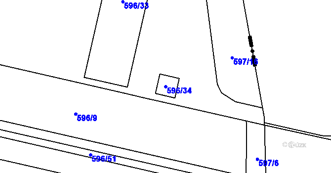 Parcela st. 596/34 v KÚ Průhonice, Katastrální mapa