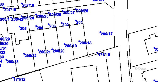 Parcela st. 200/18 v KÚ Průhonice, Katastrální mapa