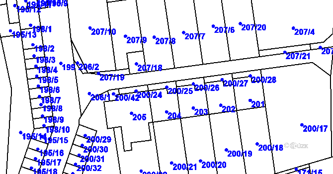 Parcela st. 200/25 v KÚ Průhonice, Katastrální mapa