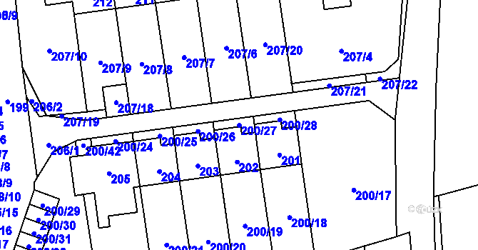 Parcela st. 200/27 v KÚ Průhonice, Katastrální mapa