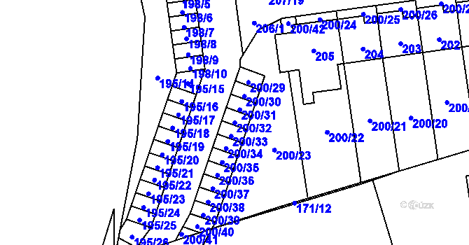 Parcela st. 200/32 v KÚ Průhonice, Katastrální mapa