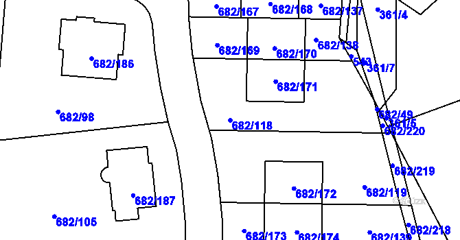 Parcela st. 682/118 v KÚ Průhonice, Katastrální mapa