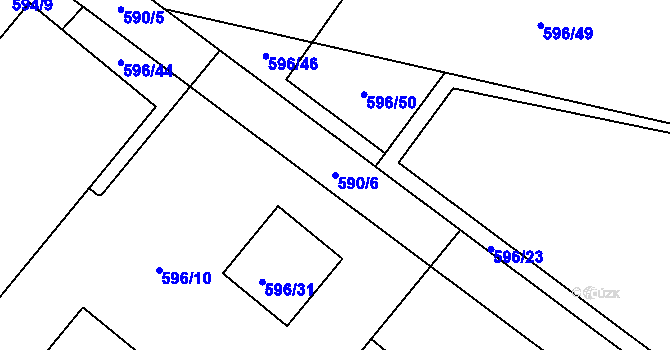 Parcela st. 590/6 v KÚ Průhonice, Katastrální mapa