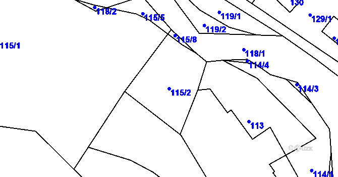 Parcela st. 115/2 v KÚ Průhonice, Katastrální mapa