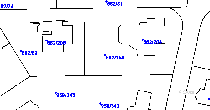 Parcela st. 682/150 v KÚ Průhonice, Katastrální mapa