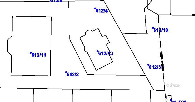 Parcela st. 612/13 v KÚ Průhonice, Katastrální mapa