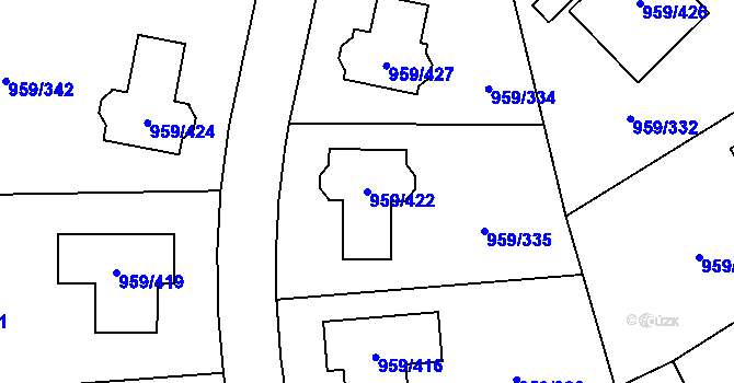 Parcela st. 959/422 v KÚ Průhonice, Katastrální mapa