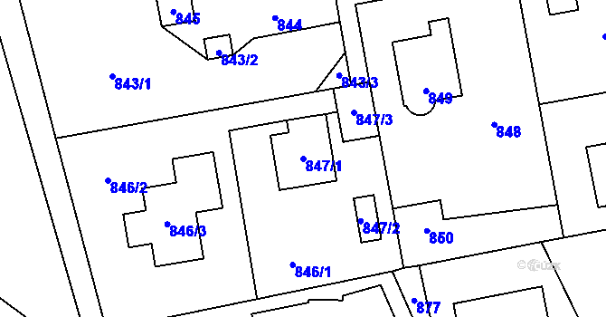 Parcela st. 847/1 v KÚ Průhonice, Katastrální mapa