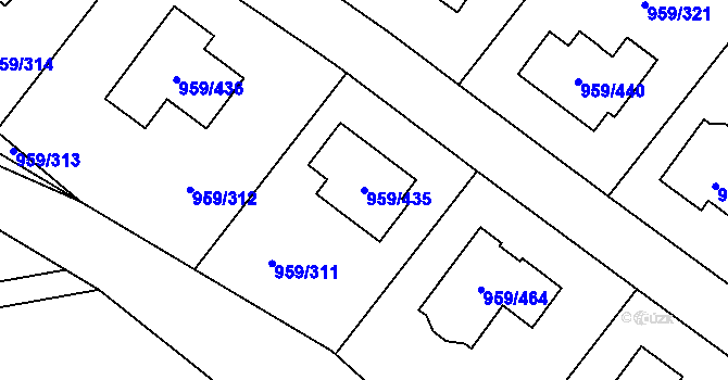 Parcela st. 959/435 v KÚ Průhonice, Katastrální mapa
