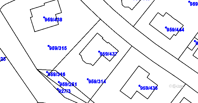 Parcela st. 959/437 v KÚ Průhonice, Katastrální mapa