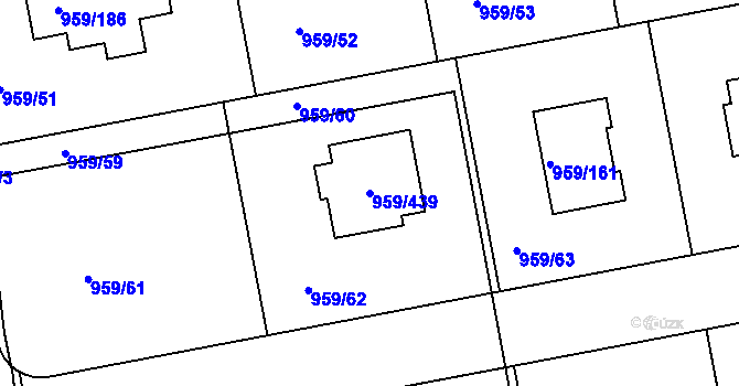 Parcela st. 959/439 v KÚ Průhonice, Katastrální mapa