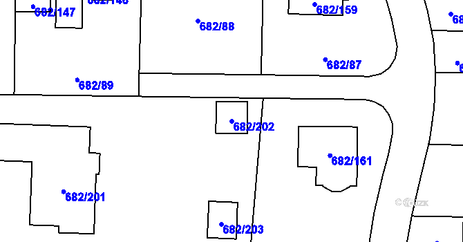 Parcela st. 682/202 v KÚ Průhonice, Katastrální mapa
