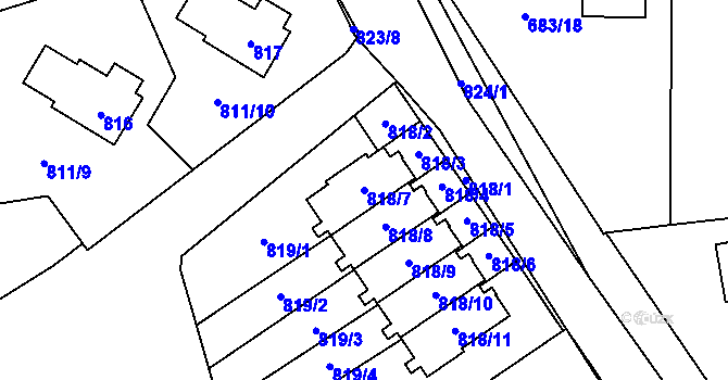 Parcela st. 818/7 v KÚ Průhonice, Katastrální mapa