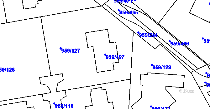 Parcela st. 959/497 v KÚ Průhonice, Katastrální mapa