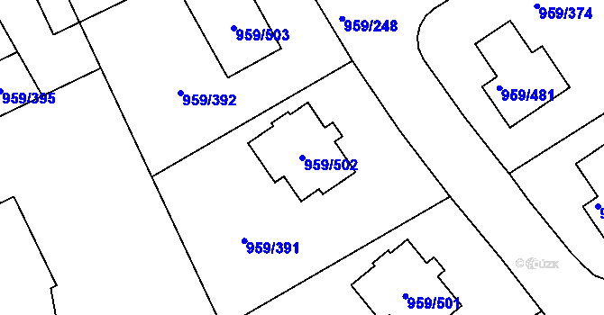 Parcela st. 959/502 v KÚ Průhonice, Katastrální mapa