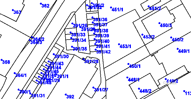 Parcela st. 391/42 v KÚ Průhonice, Katastrální mapa