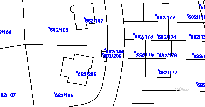 Parcela st. 682/209 v KÚ Průhonice, Katastrální mapa