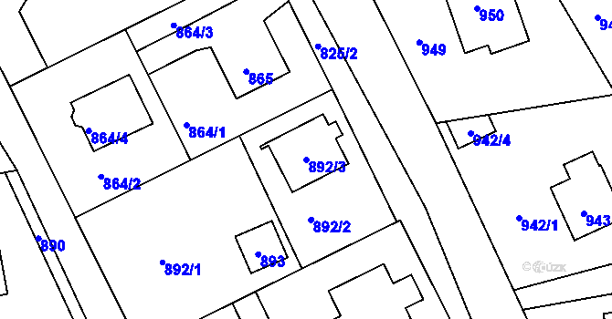 Parcela st. 892/3 v KÚ Průhonice, Katastrální mapa