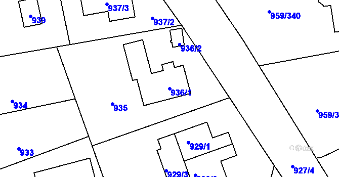 Parcela st. 936/1 v KÚ Průhonice, Katastrální mapa