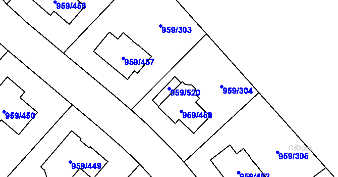 Parcela st. 959/520 v KÚ Průhonice, Katastrální mapa