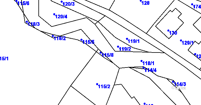 Parcela st. 115/8 v KÚ Průhonice, Katastrální mapa