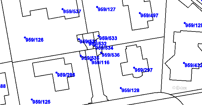 Parcela st. 959/536 v KÚ Průhonice, Katastrální mapa