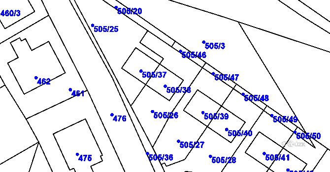 Parcela st. 505/38 v KÚ Průhonice, Katastrální mapa