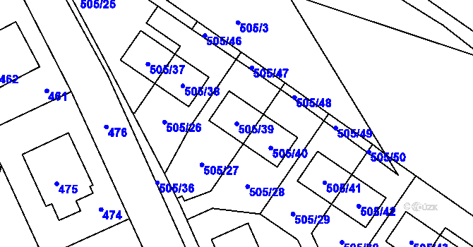 Parcela st. 505/39 v KÚ Průhonice, Katastrální mapa