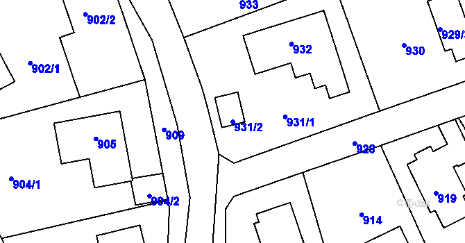 Parcela st. 931/2 v KÚ Průhonice, Katastrální mapa