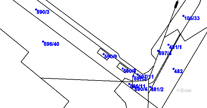 Parcela st. 590/9 v KÚ Průhonice, Katastrální mapa